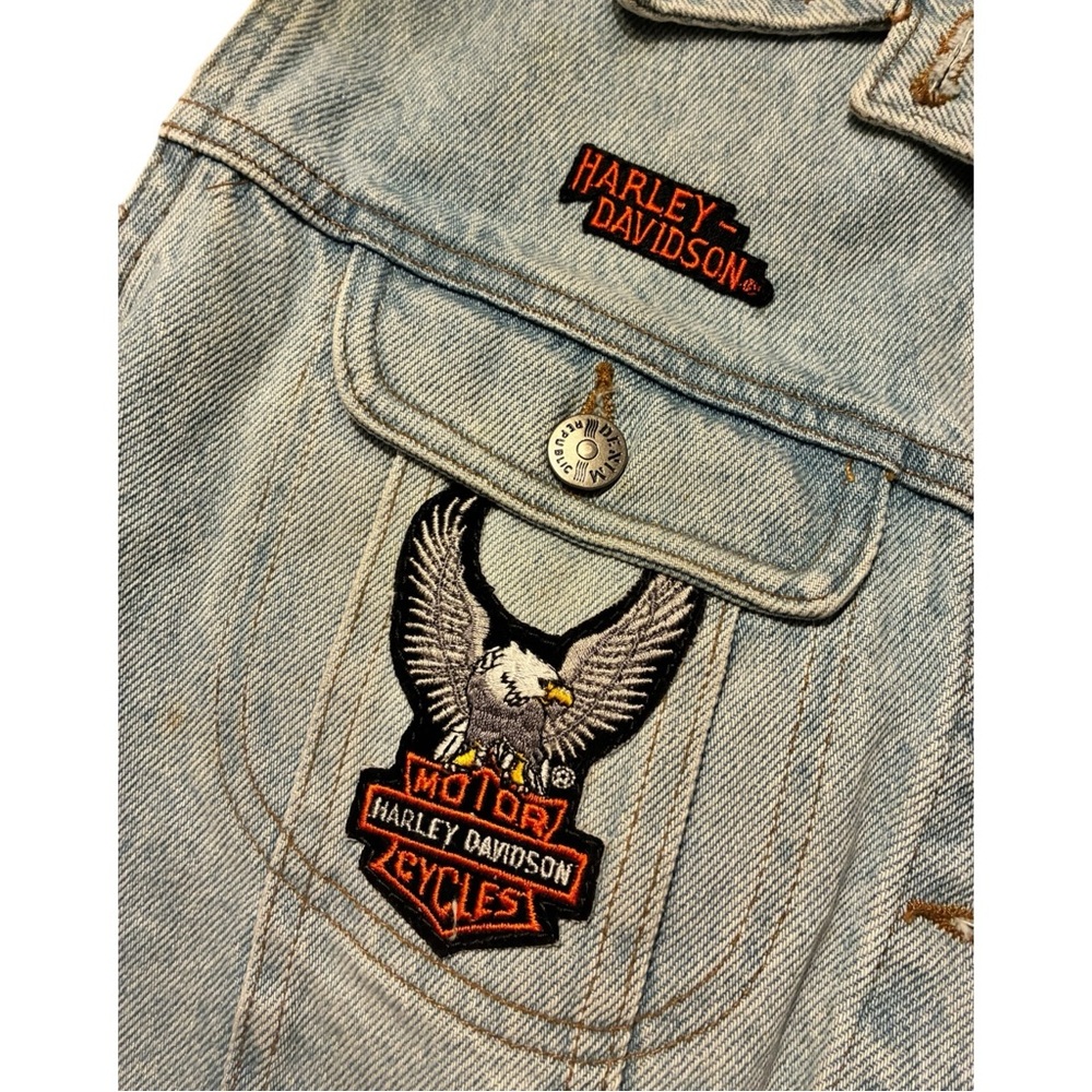 Vintage Denim Republic Harley Davidson Patch Biker Vest Women's Medium - Picture 4 of 10